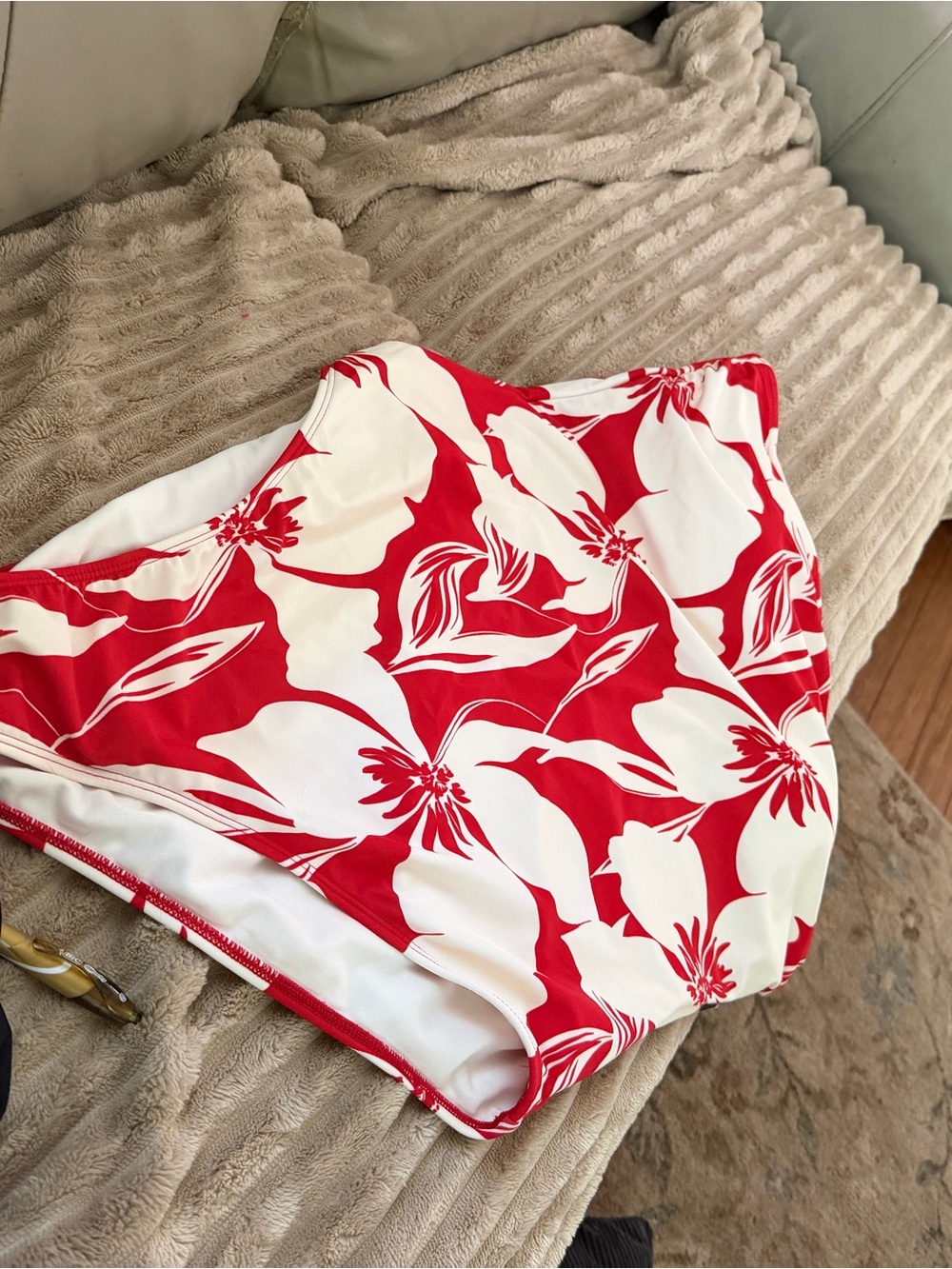 Shade & Shore Red and White Floral One-Piece Swim